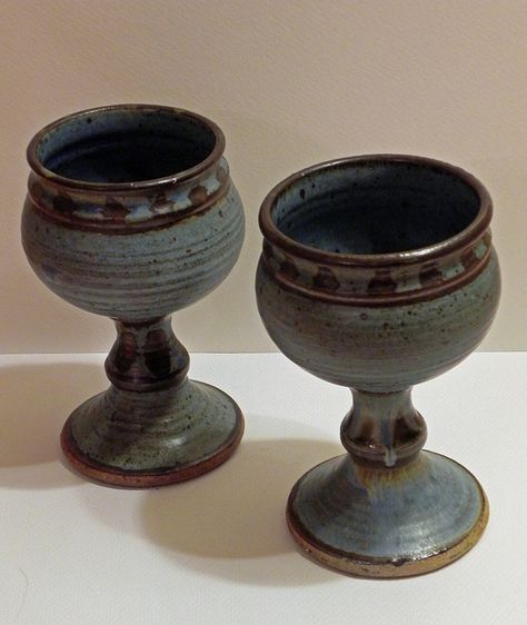 Vintage Stoneware Wine Goblets Ceramic Goblets Handmade Pottery, Chalice Ceramic, Clay Goblets, Potters Apron, Ceramic Chalice, Pottery Goblet, Ceramic Goblet, Pottery Wine Cups, Pottery Apron