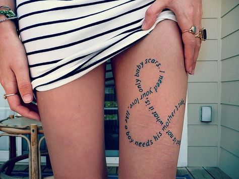 Of Mice And Men - Second and Sebring Of Mice And Men Tattoo, Thigh Tattoo Quotes, Girl Thigh Tattoos, Mice And Men, Thigh Tattoo Designs, Music Note Tattoo, Men Tattoo, Note Tattoo, Best Tattoos For Women