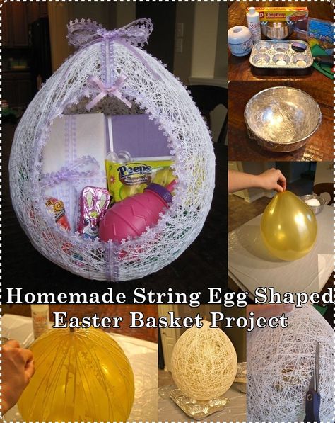 Easter Egg Basket Diy, String Easter Basket, Homemade Easter Baskets, Disney Easter Eggs, Easter Egg Hunt Party, Easter Dinner Table, Easter Eggs Kids, Easter Egg Coloring Pages, Easter Crafts For Adults