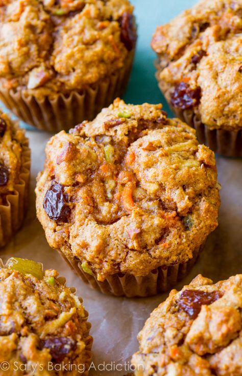 Spiced Apple Cake, Morning Glory Muffins Recipe, Raisin Muffins, Glory Muffins, Morning Glory Muffins, Moist Carrot Cakes, Carrot Muffins, Sally's Baking, Healthy Muffins