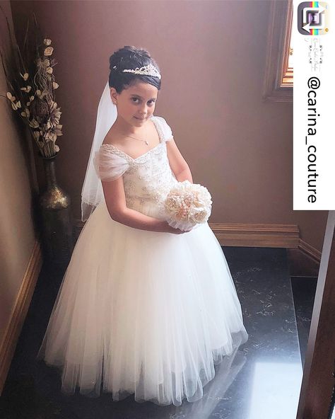 Beautiful! #anjasdream 😍 Repost from @carina_couture using @RepostRegramApp - Love receiving pictures of our little ladies. Principessina Arianna, Congratulations on your First Holy Communion. May God bless you always🙏🏻♥️ Dress: @christiehelenecommunion Bouquet: @floristhillsevents Headpiece & Veil: @anjasdream #beautyinsideandout #communion #communiongirl #communionseason #specialoccasion Communion Bouquet, Headpiece Veil, Dream Fairy, First Communion Decorations, Communion Decorations, Communion Dresses, Fancy Dress Design, First Holy Communion, God Bless You