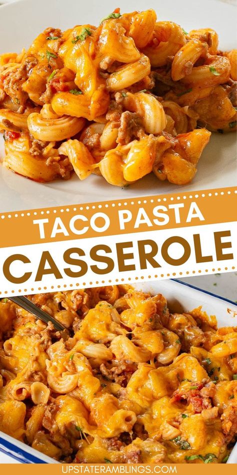 Taco Tuesday just got a whole lot better with our Taco Pasta Casserole! This cheesy and family-friendly dish is a fusion of your favorite taco ingredients and pasta, creating a meal that's both comforting and satisfying. Give it a try and watch your family devour every bite. Cheesy Taco Bake Casserole, Easy Taco Pasta Bake, Mexican Noodle Casserole, Taco Pasta Recipes Easy, Pasta Taco Bake, Taco Tuesday Ideas Easy Dinners, Taco Pasta Bake Casserole, Easy Taco Casserole Bake, Casserole Recipes Taco