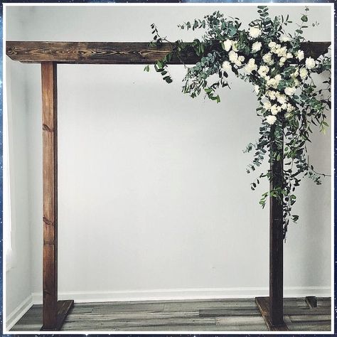 Winter Wedding Arch - Visit Amazon.com to get the best products. Wedding Arbor White And Green Flowers, Arch Decoration Wedding Greenery, Rustic Wood Arch Wedding, Wood Ceremony Backdrop, Greenery On Wedding Arch, Wedding Arbor Floral Arrangements, Square Wedding Arbor, Wedding Ceremony Archway, Wood Arch For Wedding