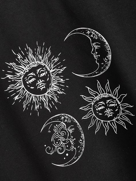 Sun And Moon Print Oversized Crop Pullover | SHEIN USA Sun And Moon Bleach Shirt, Sun And Moon Print, Printed Tee Women, Sunflower Butterfly, Tshirt Painting, Sun Painting, Crop Pullover, Women Sweatshirts, Moon Print