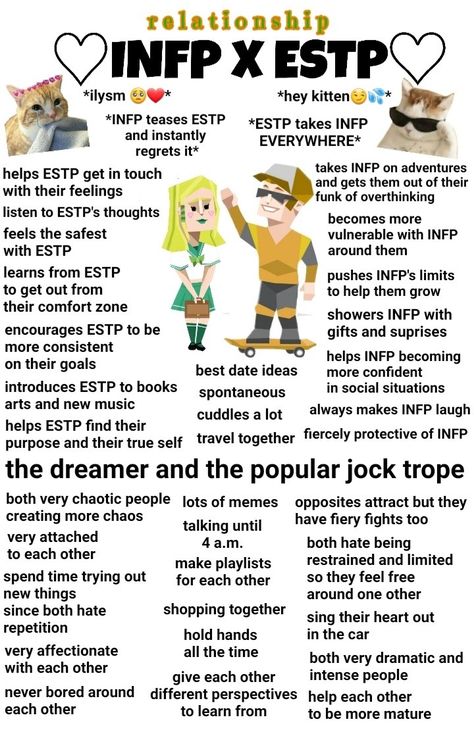 #infp #estp mbti personality Infp Ships Mbti's, Estp Infp Relationship, Estp Infp Friendship, Mbti Relationships Dynamics, Estp Personality Characters, Infp Astethic, Infp Dynamics, Isfp Infp Relationship, Entp X Infp Relationship Fanart