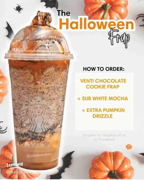 Halloween Frappuccino, Starbucks Halloween Drinks, Drink Business, Starbucks Drink Menu, Starbucks Drink Ideas, Starbucks Secret Menu Recipes, Cold Starbucks Drinks, Starbucks Drinks To Try, Secret Starbucks Recipes