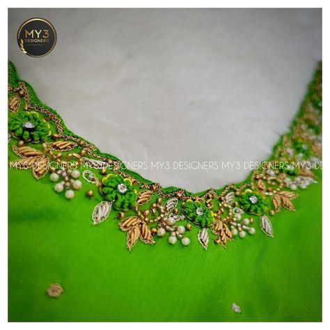 The Classy Edit - A sophisticated Green 💚georgette blouse, exquisitely adorned with intricate ⚜️💮 maggam work and a cutwork neckline. The design features detailed craftsmanship🧶🪡, embellished🧵 with thread knot work, zari, zardosi, cut dana, pearls, sequins, and jarkan. The fine detailing and pure workmanship ✨ highlight the blouse's rich and elegant 🪅 simplicity. 👇 MODEL NO : 92 👇 Blouse can be customised✔️ in any colour and model🎀 of your choice as per your saree🥻 requirement. Ex: 👗Fabric, ... Cut Work Blouse Designs, Cut Work Blouse, Light Green Blouse, Cutwork Blouse, Maggam Work Designs, Cutwork Blouse Designs, Simple Embroidery Designs, Maggam Work Blouses, Hand Work Blouse