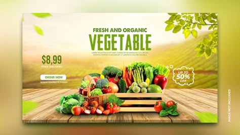 Banner For Facebook, Aesthetic Post Ideas, Fruits And Vegetables Pictures, Promo Banner, Vegetable Pictures, Vegetable Design, Explore Aesthetic, Aesthetic Post, Facebook Cover Design