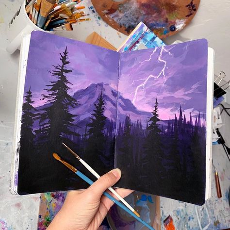 Emily Mackey on Instagram: “Here’s a moody acrylic sketch I did in my sketchbook the other day. I’m big into vaguely spooky and mysterious vibes. That kind of stuff…” Painting Ideas On Sketch Book, Acrylic Sketch, Book For Beginners, Acrylic Painting Ideas, Gouache Art, Art Painting Gallery, My Sketchbook, Sketchbook Ideas, Arte Sketchbook