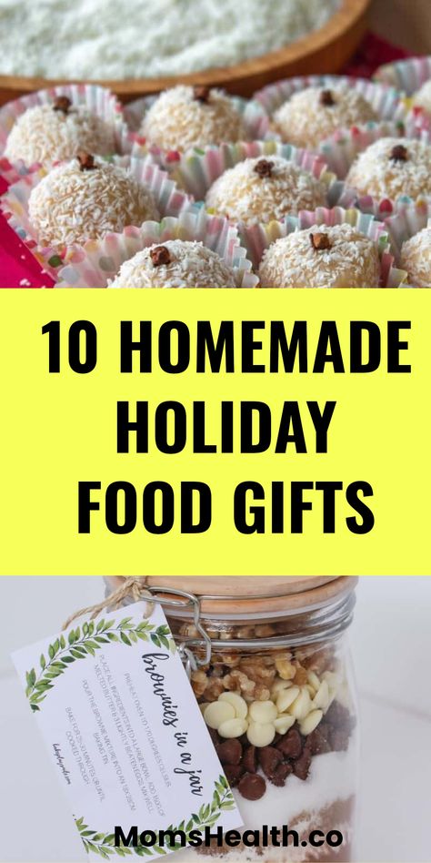 Explore 10 creative homemade food gifts for the holiday season, showcasing delicious edible presents that are perfect for loved ones. This pin features two enticing images. Easy Food Gifts To Make, Snacks To Give As Gifts, How To Gift Baked Goods, Baked Goods To Gift, Food Gifts For Christmas Homemade, Baked Goods Gift Basket Ideas, Savory Gift Ideas, Homemade Food Gifts For Christmas Simple, Diy Food Gifts In A Jar