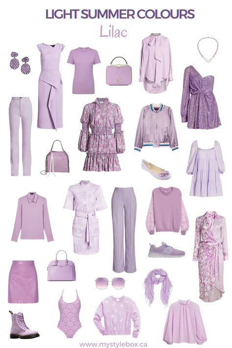 Light Summer Colour Combinations, Light Summer Classic Style, Summer Light Cool Outfit, Lilac Summer Outfit, Light Summer Color Outfits, Light Summer Style Outfit, Light Spring Fashion, Light Summer Fall Outfits, Light Summer Palette Outfits