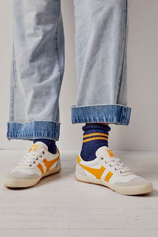 Gola Badminton Court Sneakers | Free People Gola Badminton, Pony Sneakers, Badminton Court, Shoes Boots Heels, Tennis Shoes Outfit, Heels Sneakers, Cute Sneakers, Dressed To The Nines, Retro Sneakers