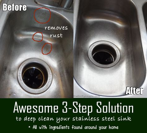 This is the best method for stainless steel sink cleaning! Simple 3-step process with amazing results and all using ingredients found around your home. This is How To Clean Stainless Steel Sinks including removing rust! Homemade Toilet Cleaner, Clean Baking Pans, Cleaning Painted Walls, Deep Cleaning Tips, Stainless Steel Sink, Stainless Steel Cleaning, How To Remove Rust, Clean Dishwasher, Toilet Cleaning