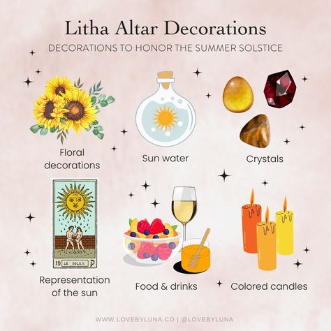 Love By Luna® on Instagram: “Litha is less than a week away! Taking place on the Summer Solstice (on June 21st this year), Litha is a time to celebrate light and…” Wicca Holidays, Summer Equinox, Sun Gods, Summer Solstice Ritual, Solstice Party, Wiccan Sabbats, Pagan Magic, Solstice Celebration, Grimoire Book