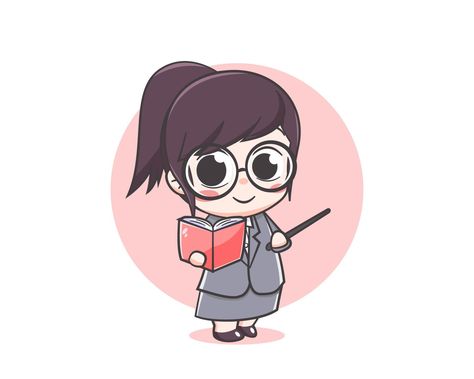 Cute teacher girl cartoon character Anime Teacher Drawing, Teacher Drawing Ideas, Cute Teacher Cartoon, Teacher Drawing, Teachers Illustration, Teacher Picture, Sarra Art, Book Cartoon, Holding A Book