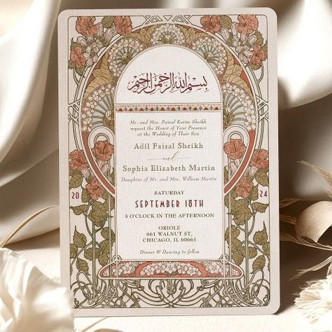 $2.81 | Islamic Fall Burnt Orange Arab Wedding #islamic wedding invitation, burnt orange wedding invite, arabic calligraphy wedding card, elegant fall wedding invitation, art nouveau wedding design, autumn wedding stationery, floral wedding invitation, cultural wedding invitation, sophisticated wedding card, luxurious islamic wedding invite Elegant Fall Wedding Invitations, Art Nouveau Weddings, Elegant Wedding Invitation Card, Sophisticated Art, Detailed Artwork, Arab Wedding, Wedding Design Decoration, Islamic Wedding, Fall Wedding Invitations