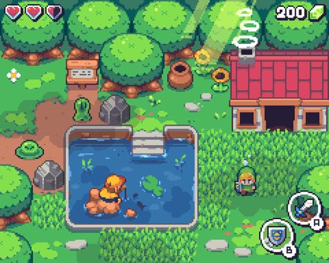 Pixel Art Mockup, Tileset Pixel Art, Link Pixel Art, Zelda Pixel Art, Pixel Background, Book Of Magic, Link's Awakening, Idle Game, Pixel Art Landscape