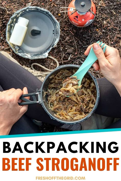 This Beef Stroganoff is the ultimate dehydrated backpacking food! Savory, creamy, filling... it's everything you want in a backpacking meal. Get the step by step instructions to make Dehydrated Beef Stroganoff in this post. Dehydrated Ground Beef, Dehydrated Food Recipes Backpacking Meals, Dehydrated Food For Backpacking, Dehydrated Recipes Backpacking, Dehydrated Camping Meals Diy, Dehydrated Dinner Recipes, Dehydrated Backpacking Meal Recipes, Dehydrator Meal Recipes, Dehydrated Camping Meals