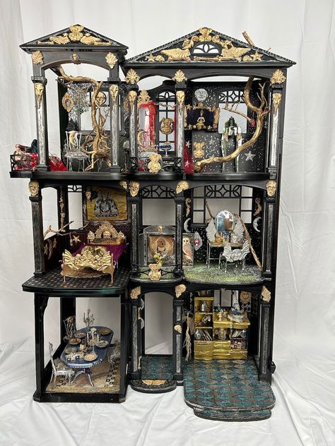 Glamour Sorceress Castle - Etsy UK Goth Doll House Furniture, Halloween Barbie House, Dollhouse Upcycle, Halloween Dollhouse Diy, Haunted Dollhouse Diy Ideas, Spooky Dollhouse, Beetlejuice House, Upcycle Jewelry Box, Castle Dollhouse