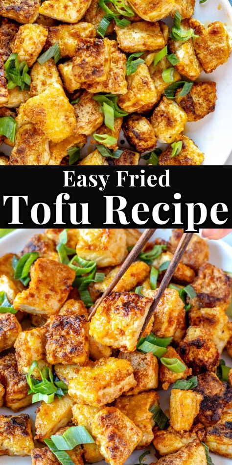 This fried tofu recipe is a delicious protein source and an excellent meat replacement for salads, bowls, curries, and wraps.Pan-fried tofu is easy and ready in 15 to 20 minutes. And with our recipe, you don’t even have to press the tofu! Crispy Fried Tofu Recipe, Firm Tofu Recipes, Salads Bowls, Tofu Recipes Easy, Tofu Chicken, Pan Fried Tofu, Plant Based School, Seitan Recipes, Tofu Curry