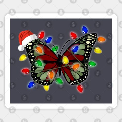 Christmas butterfly wound up in light cord - Christmas Butterfly - Sticker | TeePublic Christmas Butterfly Drawing, Christmas Butterflies, Butterfly Christmas Tree, Christmas Butterfly, Butterfly Christmas, Butterfly Christmas Ornaments Diy, Butterfly Ornaments, Butterfly Quotes, Butterflies Flying