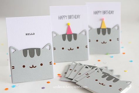 Do you love the fat and fluffy cat named Pusheen? She can be found in her own books, on stationary, plushies, t-shirts and lots more. I’m a big fan, she and her friend Stormy are so cu… Cards With Cats, Cat Cards Handmade, Pusheen Birthday, Cat Invitations, Pusheen The Cat, Anniversaire Diy, Cats Diy Projects, Cat Birthday Card, Cat Birthday Party