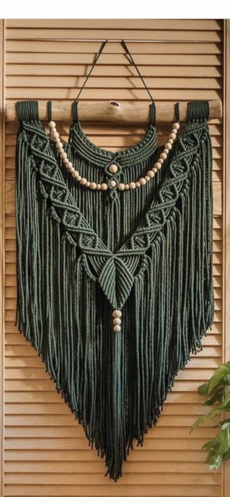 Manly Macrame, Goth Macrame, Diy Macrame Wall Hanging Tutorials, Long Macrame Wall Hanging, Layered Macrame Wall Hanging, Beaded Dreamcatcher, Macrame Wall Hanging Ideas, Macrame Designs, Green Macrame