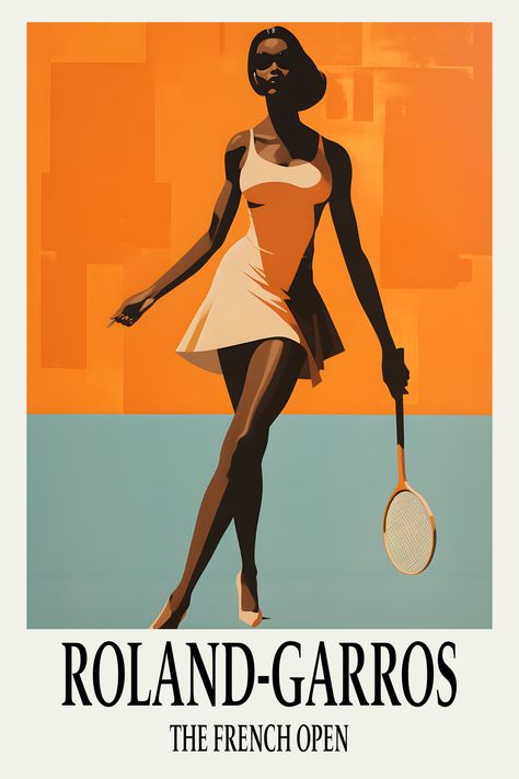 Roland Garros French Open Grand Slam Tennis Poster, Ideal for Tennis Lovers, Classic Sports-Themed Decor, Digitally Printable Vintage Canvas Tennis Vintage Poster, Vintage Sport Poster, Vintage Tennis Aesthetic, Magazine Sketch, 70s Tennis, Tennis Inspiration, Tennis Artwork, Tennis Poster, Women History