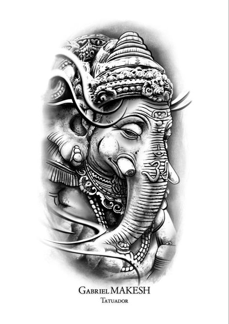 Ganesha Tattoo Sleeve, Lord Ganesha Tattoo, Ganesha Tattoo Design, Ganesh Tattoos, Tato Realis, Eagle Chest Tattoo, Balinese Tattoo, Ink Tattoo Design, Hanuman Tattoo