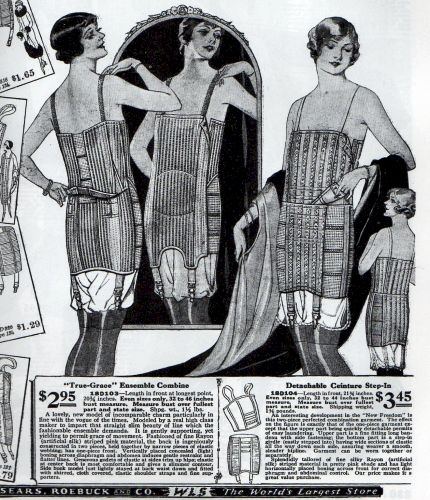 Corsets from Sears catalog, 1925-26. From Everyday Fashions of the 1920s by Stella Blum. Please do not copy this image. Illustrated Clothing, Butch Fashion, 1920 Fashion, Retro Lingerie, Vintage Corset, 20s Fashion, Old Fashion, 1920s Fashion, Historical Dresses