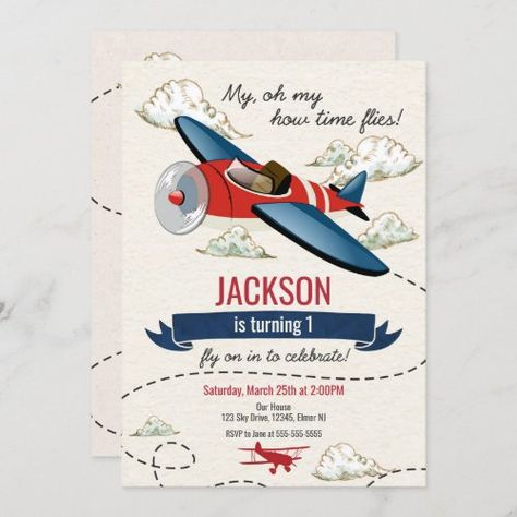 $2.90 | Airplane Birthday Invitation Vintage Time Flies #plane birthday invitations, vintage airplane invitations, boy 1st birthday invitations, up up and away invitation, airplane birthday party, aviation invitation for kids, world traveler, boarding pass, blue red airplane birthday invitation, navy blue airplane 1st birthday Vintage Airplane Birthday Party, Airplane Invitation, Plane Birthday, Vintage Airplane Birthday, Time Flies Birthday, Vintage Invitation, Planes Birthday, Girl Dinosaur Birthday, Airplane Theme