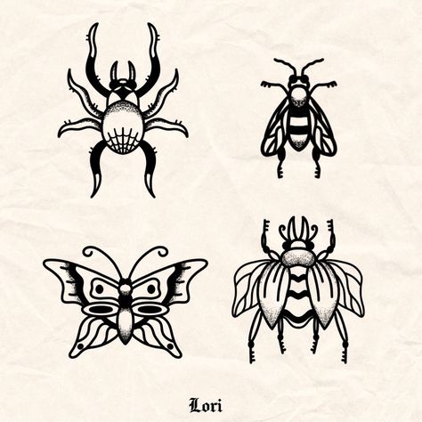 Flash tattoo bugs Old School Bug Tattoo, Traditional Bug Tattoo Flash, Bug Hand Tattoo, American Traditional Bug Tattoo, Traditional Bug Tattoo, June Bug Tattoo, Lil Tattoos, Symbols Tattoos, Botanical Tattoos