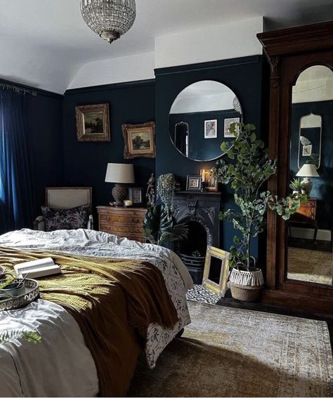 Dark Eclectic Bedroom, Moody Eclectic Decor, Feminine Bedroom Ideas, Dark Eclectic, Moody Eclectic, Dark Feminine Bedroom, Academia Bedroom, Eclectic Decor Bedroom, Most Pinned