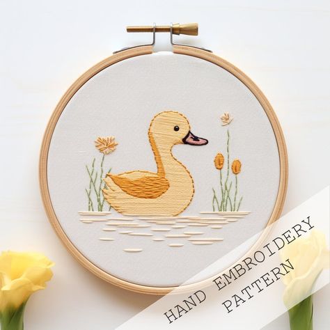 Duck Embroidery Pattern, PDF Pattern, Hand Embroidery Design, Stitching, Creative Embroidery, Embroidery Art, Needlecraft ,embroidery Trendy - Etsy Vietnam Gender Neutral Embroidery, Embroidery Duck Simple, Duck Embroidery Design, Duck Embroidery, Water Soluble Paper, Animal Embroidery Designs, Creative Embroidery, Modern Embroidery, Hand Embroidery Design