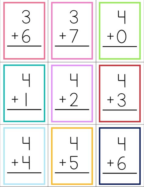 Number 1 Addition Facts Flashcards Math Worksheet - Twisty Noodle EFC Vertical Addition Kindergarten, Addition Cards Free Printable, Addition Flashcards Printable Free, Kindergarten Flash Cards, Vertical Addition, Name Activities Preschool, Kindergarten Math Addition, Addition Fact Fluency, Math Division Worksheets