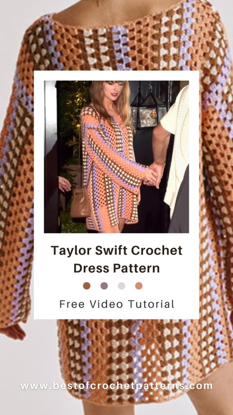 Taylor Swift’s Crochet Dress: A Free Video Tutorial | Taylor Crochet Dress, Crochet Taylor Swift Dress, Taylor Swift Crochet Dress Pattern Free, Taylor Swift Crochet Dress Pattern, Taylor Swift Crochet Dress, Crochet Fashion Patterns Free Tutorials, Easy Crochet Dress Pattern Free, Taylor Swift Crochet Ideas, Crochet Dress Tutorials