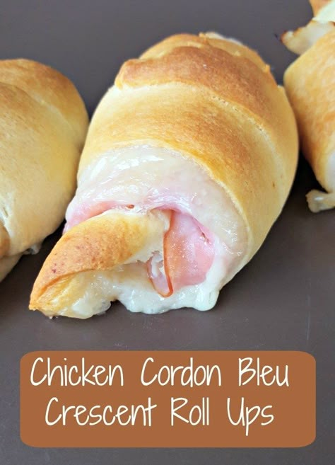 Chicken Cordon Bleu Crescent Roll Ups Bunco Snacks, Crescent Roll Ups, Appetizer Dinner, Cordon Blue, Party Snacks Easy, Food Trailers, Crescent Recipes, Pillsbury Recipes, Hot Appetizers