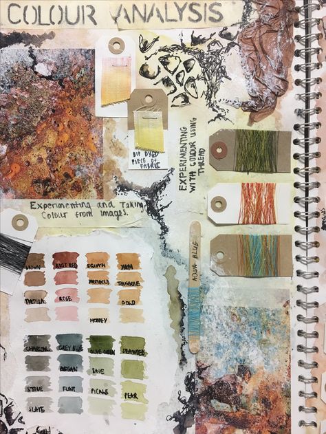 A Level Art Textiles Sketchbook, A Level Art Sketchbook Nature, Textile Pages Sketchbook Ideas, Visual Arts Process Diary, Textiles Sketchbook Layout, Art Gcse Page Layout, Art Gcse Mood Board, Gcse Art Mood Board, A Level Art Sketchbook Inspiration