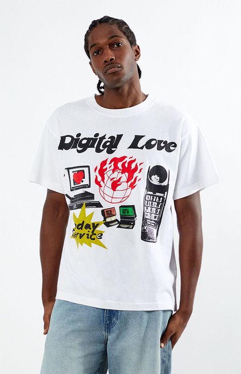 Digital Love Oversized T-Shirt Graphic Tees For Men, Pacsun Mens, Love Graphic, Ralph Lauren Logo, Skate Shop, Tees For Men, White Polo, Bear T Shirt, Oversized T Shirt