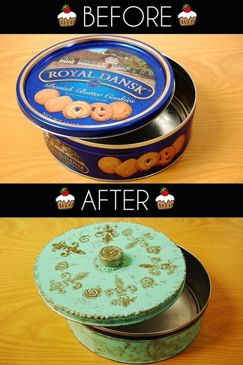 Danish Butter Cookies, Recycled Tin Cans, Aluminum Can Crafts, Back Deck Decorating, Recycled Tin, Tin Can Crafts, Cookie Tins, Deck Decorating Ideas On A Budget, Recycled Projects