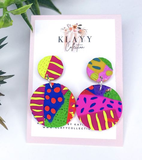 Colourful Polymer Clay Earrings, Bright Polymer Clay Earrings, Neon Polymer Clay Earrings, Neon Earrings, Polymer Jewellery, Neon Jewelry, Fimo Earrings, Earrings 2023, Earring Inspiration