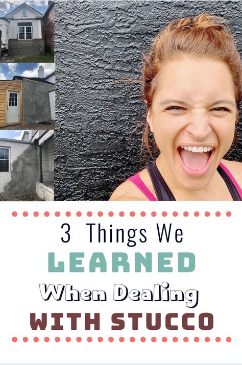 Everything these beginners learned about dealing with stucco... #stucco #curbappeal #exteriordesign Navy Stucco Exterior, Covering Stucco Exterior, Stucco Homes Exterior Colors Farmhouse, Diy Stucco Exterior Walls, Repair Stucco Exterior, Stucco Finishes Texture Exterior, Painting Stucco Exterior Diy, How To Stucco Exterior, Interior Stucco Walls