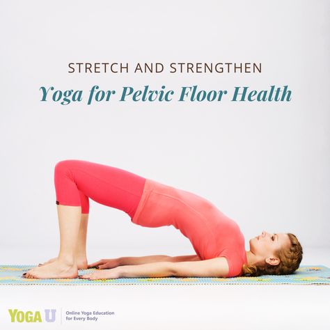 Pelvic Floor Health is a hot topic for most women. In this article yoga teacher and writer Erin Bourne shares stretching and strengthening yoga poses to improve your pelvic floor health. https://yogauonline.com/pose-library/stretch-and-strengthen-yoga-for-pelvic-floor-health/ #yogapose #yogastrong #pelvicfloor #yogateacher #yogaforwomen #womenshealth #yogaclass #onlineyoga #yinyogalife #yinyogalove #yoga101 #yinyogatraining #yogaandhealth #yogaarticle #yogaanytime #yogaasanas #yogaathome Yoga To Strengthen Pelvic Floor, Yoga Pelvic Floor Exercises, Yoga For Pelvic Floor For Women, Yoga Pelvic Floor, Yoga For Sexuality, Floor Yoga Poses, Yoga For Pelvic Floor, Pelvic Floor Yoga, Pose Library