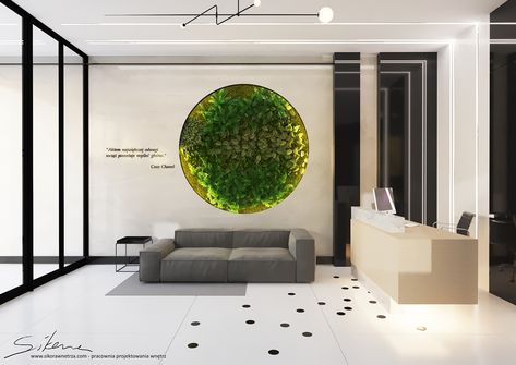 Office lobby on Behance Small Office Lobby, Grass Wall Decoration Ideas, Office Lobby Interior, Office Lobby Design, Dental Design Interior, Artificial Wall, Small Office Design Interior, Studio Medico, Green Wall Design