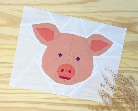 tomtestudio - Etsy Pig Quilt Pattern, Pig Quilt Block, Farm Quilt Patterns, Pig Quilt, Farm Quilt, Foundation Paper Piecing Patterns, Cute Quilts, Foundation Piecing, Quilt Block Pattern