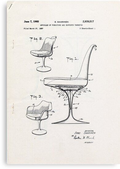 Eero Saarinen Tulip Chair, Tulip Chair Saarinen, Furniture Drawing, Pedestal Chair, Chair Drawing, Patent Art Prints, John Pawson, Tulip Chair, Charles Ray