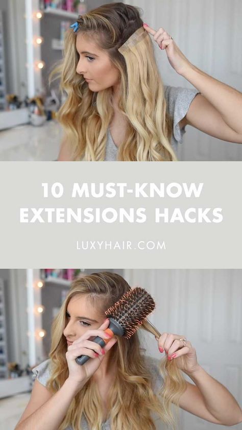 Hair Extension Tips And Tricks, Easy Hair Extensions, Hair Extensions Tutorial, Diy Hair Extensions, Hair Extension Care, Luxy Hair Extensions, Hair Extensions Before And After, Sew In Hair Extensions, Hair Extensions For Short Hair