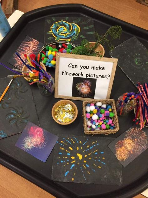 Bonfire Nursery Activities, January Tuff Tray Ideas, Bonfire Eyfs Activities, Table Top Activities Eyfs, Fireworks Activities Eyfs, Bonfire Night Tuff Tray Ideas, Bonfire Tuff Tray Ideas, Fireworks Eyfs Activities, Firework Tuff Tray