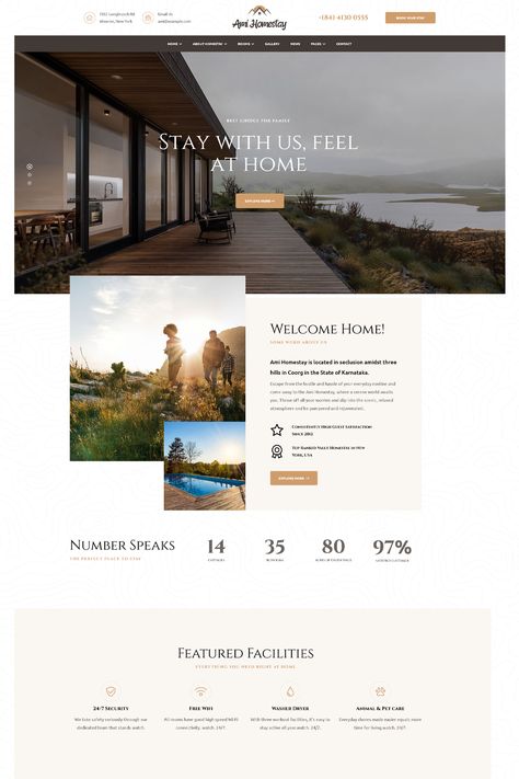 The "Ami Homestay - Hotel Booking WordPress Theme" is a theme designed specifically for creating websites related to homestays, hotels, vacation rentals, and similar accommodation services. It offers features to help you showcase your properties, manage bookings, and create an enjoyable experience for your guests. Hotel Website Design, Hotel Booking Website, Web Design Websites, Website Design Inspiration Layout, Airbnb Website, Booking Website, Airbnb Rentals, Hotel Reservation, Hotel Website