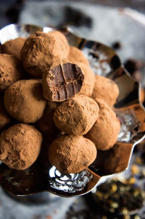 Earl Grey Truffles Earl Grey Truffles, Lady Grey Tea, Coconut Truffles, Peanut Butter Truffles, Ladies Tea, Dark Chocolate Truffles, Coconut Peanut Butter, Truffle Butter, Fav Food